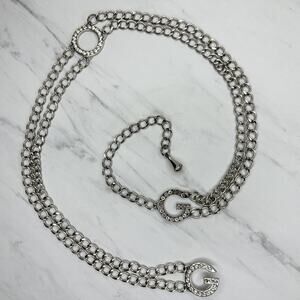 Womens Silver Tone Rhinestone Chain Link Belt Y2K Style Medium/Large (M/L) ✨